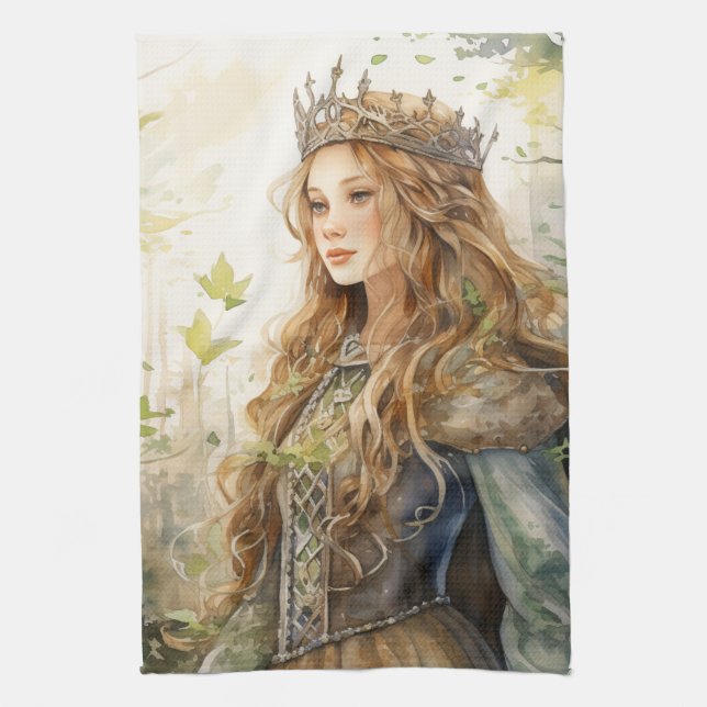 Watercolour Forest Princess Kitchen Towel (Vertical)