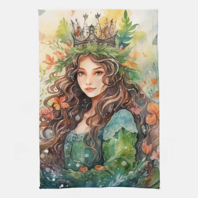 Watercolour Forest Princess Kitchen Towel (Vertical)