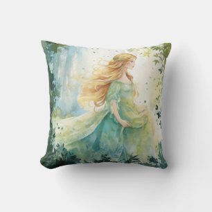 Watercolour Forest Princess Throw Pillow