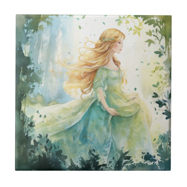 Watercolour Forest Princess Tile (Front)