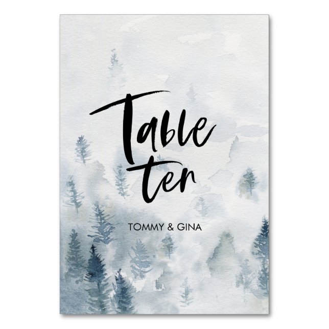 Watercolour Forest Wedding table cards - table 10 (Front)