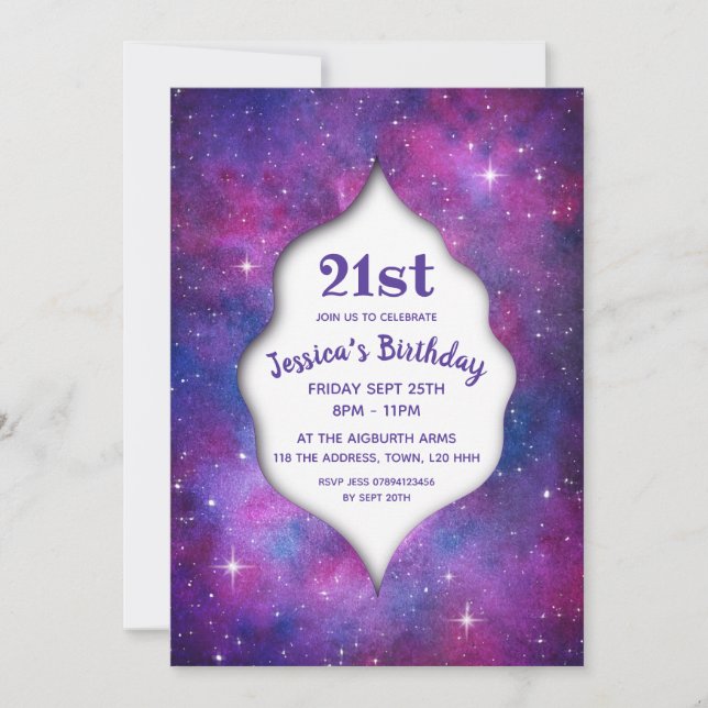Watercolour Galaxy Pink And Blue Invitation (Front)