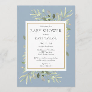 Watercolour Greenery Baby Shower   Sprinkle Blue Invitation