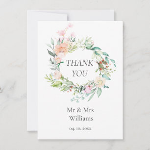 Watercolour Greenery Floral Wedding Thank You Card