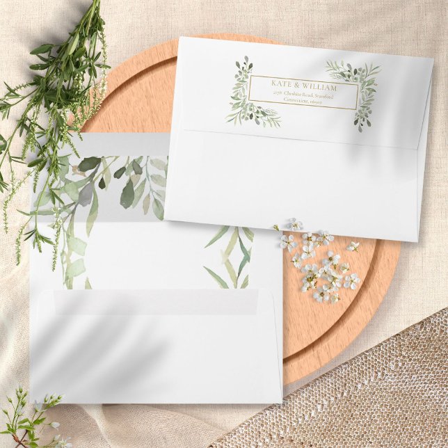Watercolour Greenery Foliage Gold Typography Envelope (Creator Uploaded)