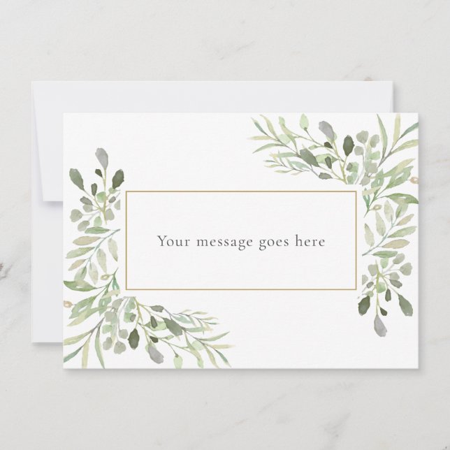 Watercolour Greenery Leaves Foliage Your Message Thank You Card (Front)