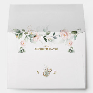 Watercolour Greenery Pink Wedding Return Address Envelope