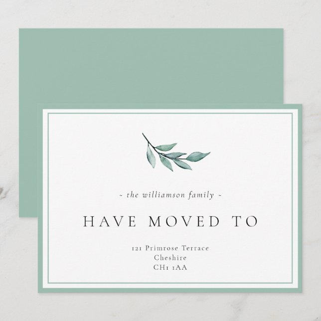 Watercolour Greenery We Have Moved  Announcement (Front/Back)