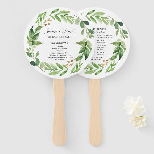 Watercolour Greenery Wedding Ceremony program Hand Fan
