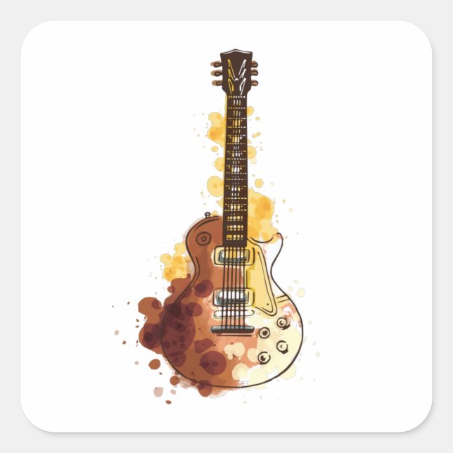 Watercolour Guitar Illustration Gift Square Sticker (Front)