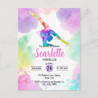 Watercolour Gymnastics post card invitation