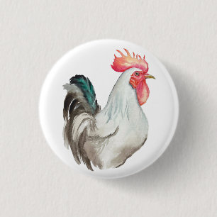 Watercolour hand drawing of a Rooster 1 Inch Round Button