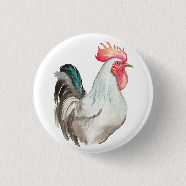 Watercolour hand drawing of a Rooster 1 Inch Round Button (Front)