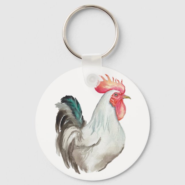 Watercolour hand drawing of a Rooster Keychain (Front)