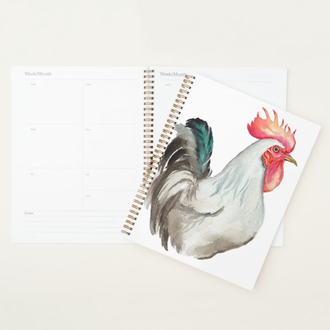 Watercolour hand drawing of a Rooster Planner (Display)