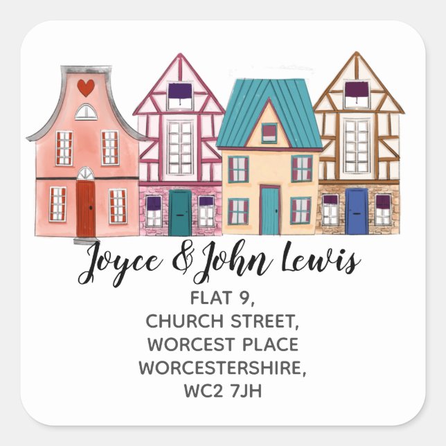 watercolour houses Change of Address Stickers (Front)