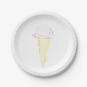 watercolour ice cream theme paper plate pink