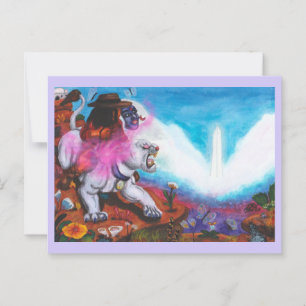 Watercolour Illustration Boy rides white Lioness Postcard