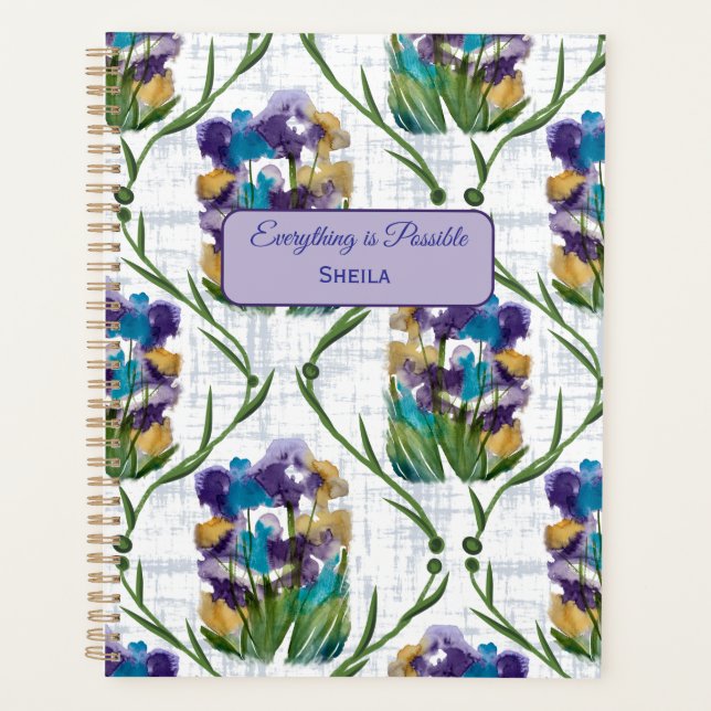 Watercolour Iris Floral Wreath Notebook Planner (Front)