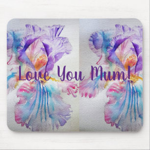 Watercolour Iris Flower Love Mum Mouse Mat Purple