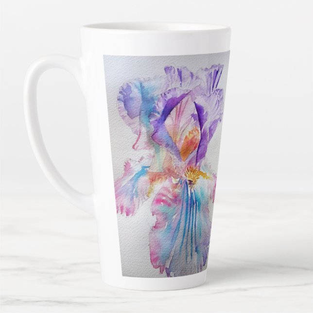 Watercolour Iris Flower Painting art irises Coffee Latte Mug (Left)