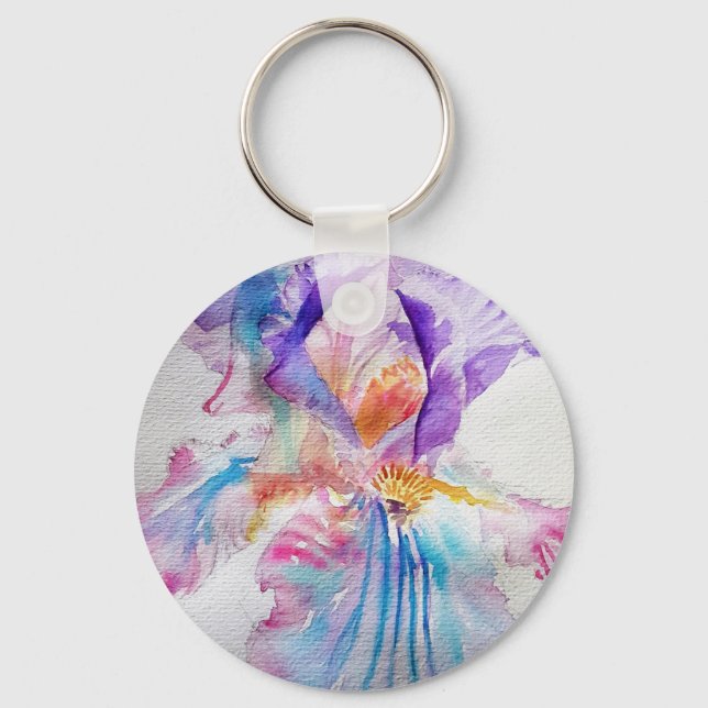 Watercolour Iris Flower Painting art irises Keychain (Front)