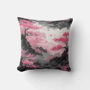 Watercolour Japanese Blossom Cherry Pink Throw Pillow