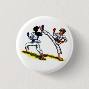 watercolour karate men fighting in a tournament 1 inch round button