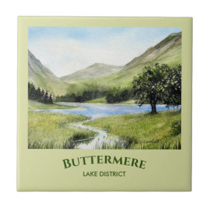 Watercolour Landscape Painting of Lake Buttermere Tile