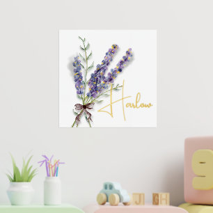 Watercolour Lavender Bouquet with Foil Name Print