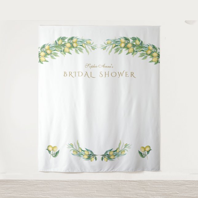 Watercolour Lemon Bridal Shower Photo Booth Tapestry (Front)
