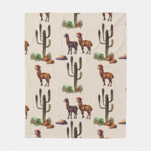 Watercolour llama alpaca wildlife seamless pattern fleece blanket