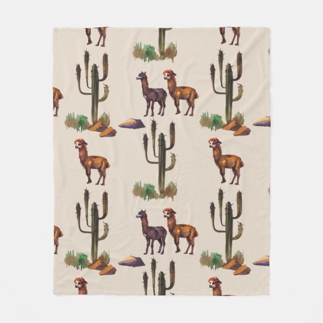 Watercolour llama alpaca wildlife seamless pattern fleece blanket (Front)