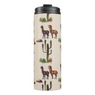 Watercolour llama alpaca wildlife seamless pattern thermal tumbler