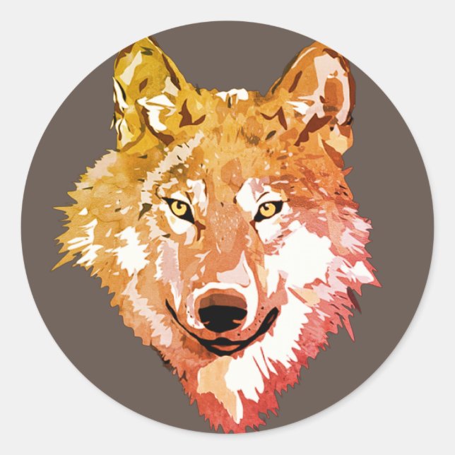 Watercolour Lone wolf face Classic Round Sticker (Front)