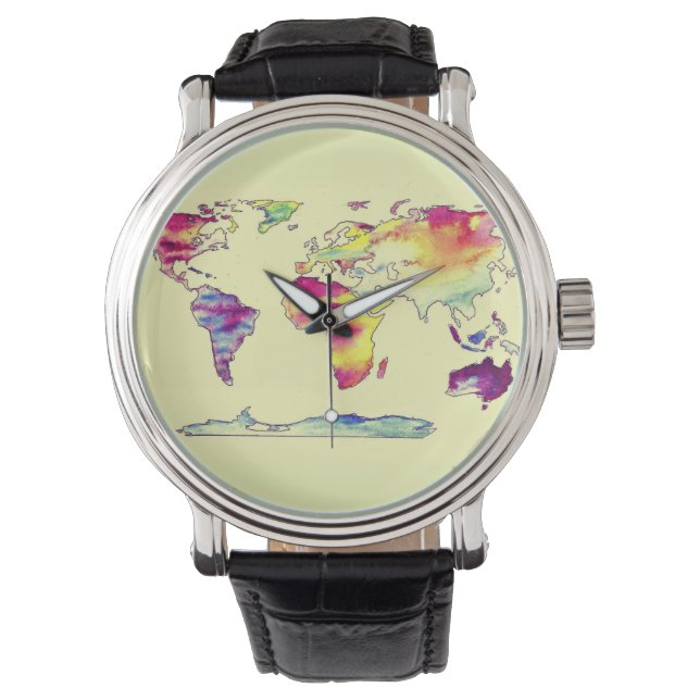 Watercolour map of world watch (Front)