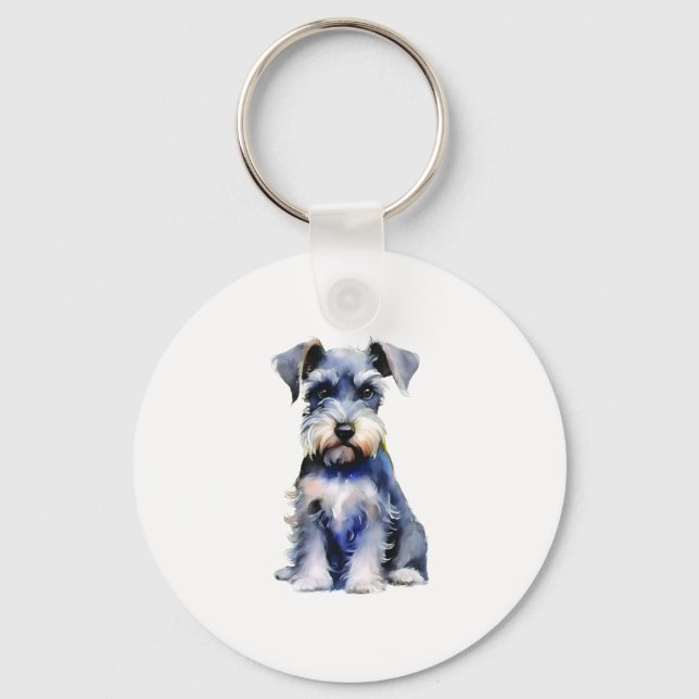 Watercolour Miniature Schnauzer  Keychain (Front)