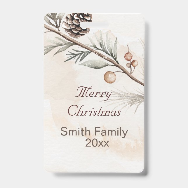 Watercolour Neutral colour Christmas tree Badge (Front)
