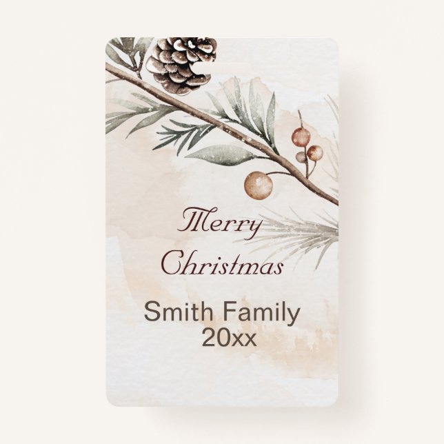 Watercolour Neutral colour Christmas tree Badge (Front)