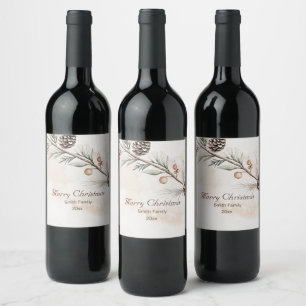 Watercolour Neutral colour Christmas tree Wine Label