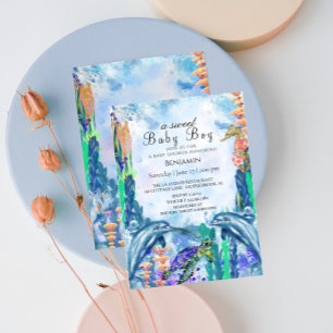 Watercolour OceanSea Animals BabyShower Invitation