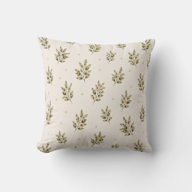 Watercolour Olive Branch Throw Pillow  Mediterrane (Front)