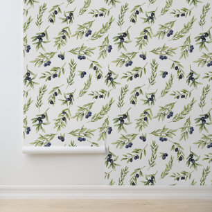 Watercolour Olive Pattern Wallpaper