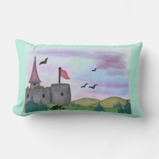Watercolour Painting Fantasy Fortress Castle Age Lumbar Pillow