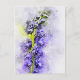 Watercolour painting of flowering monk's-hood postcard