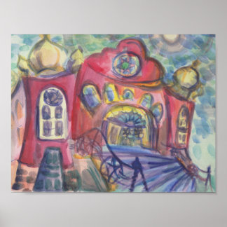 Watercolour Painting Ottawa Old Synagogue Jewish Poster