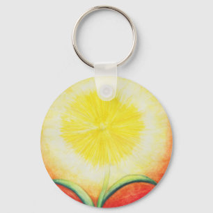 watercolour painting vintage yellow flower shining keychain