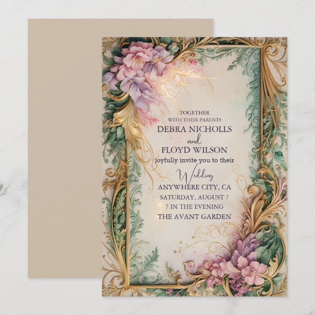  watercolour palette rich spectrum of pastel pinks invitation (Front/Back)