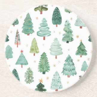 Watercolour Pattern Of Christmas Trees Coaster