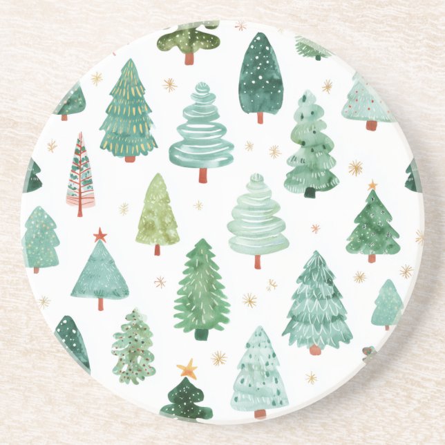 Watercolour Pattern Of Christmas Trees  Coaster (Front)